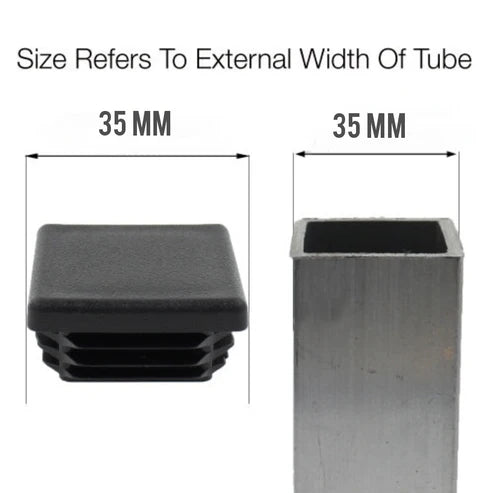 MODEL MT-129 SIZE 35 MM SQUARE FLAT END CAPS BOTTOMS FOR TABLE & CHAIR LEGS & ALL OTHER TUBULAR FEET