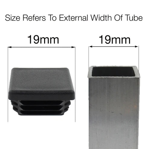 MODEL MT-118 SIZE 20MM SQUARE FLAT END CAPS BOTTOMS FOR TABLE & CHAIR LEGS & ALL OTHER TUBULAR FEET